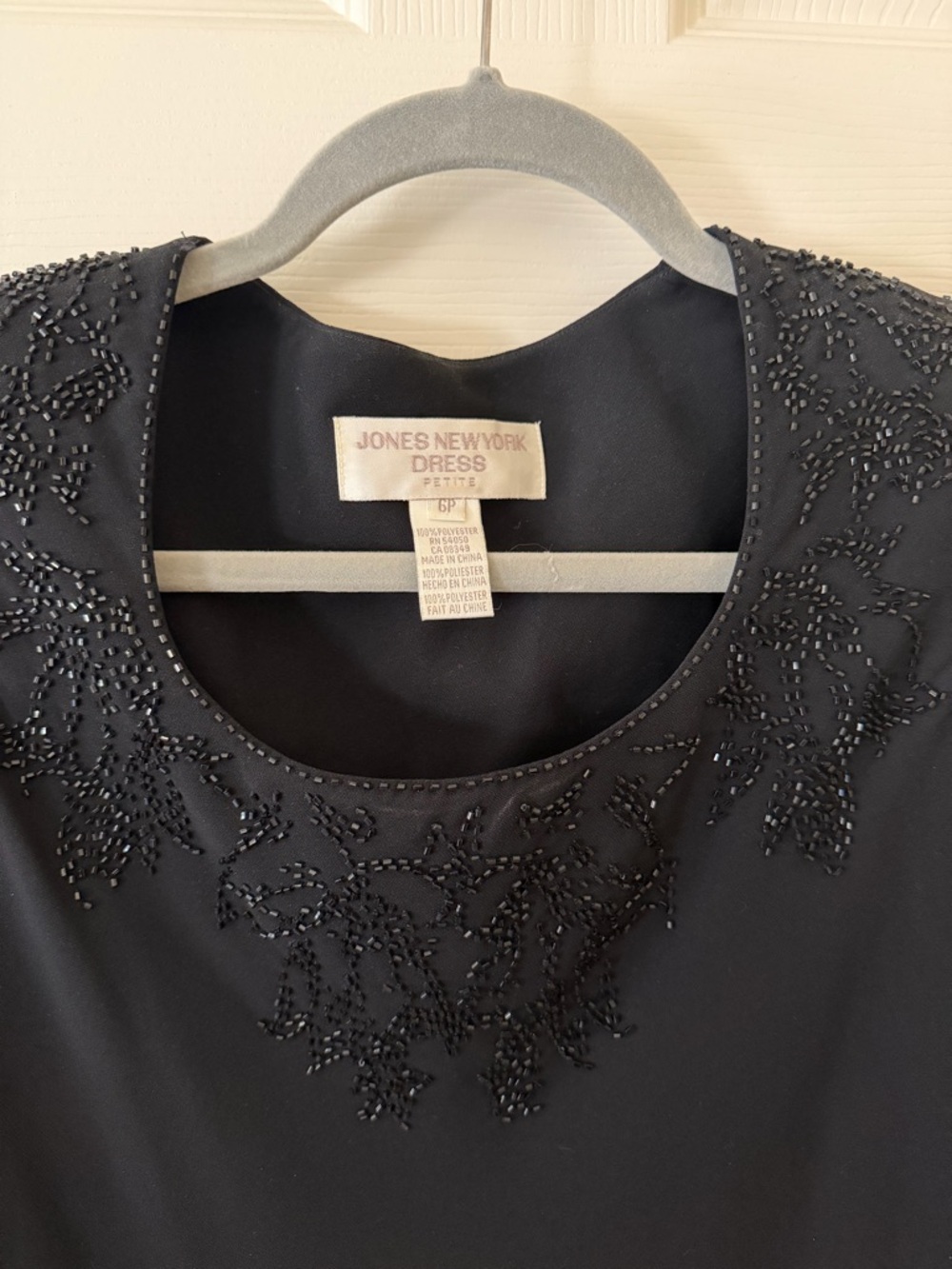 Jones New York Black Beaded Neckline Dress